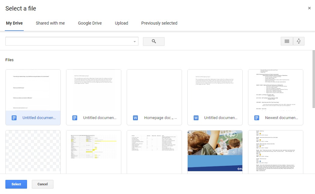 Google Drive picker.